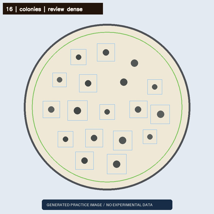 Detector overlay on a generated practice dish with drawn circular shapes. This is not an experimental photograph.
